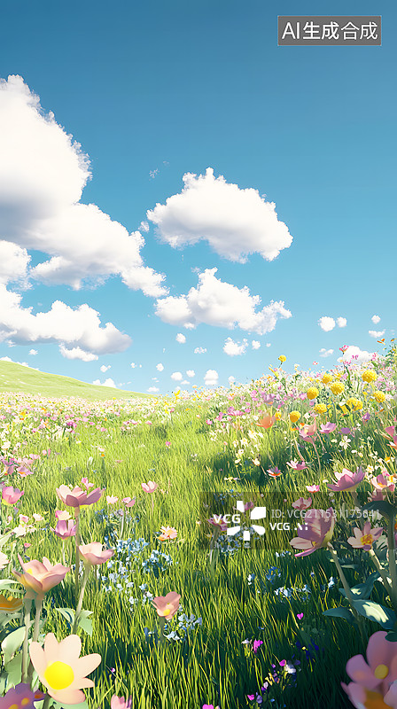 【AI数字艺术】开满野花的草地图片素材