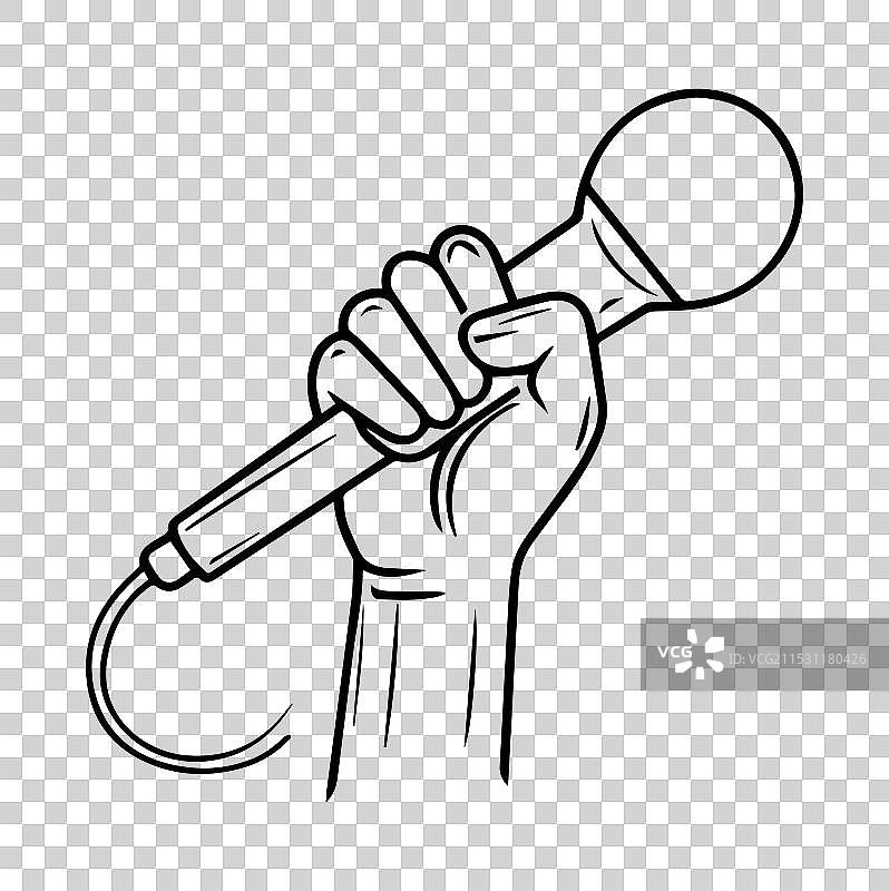 手持麦克风的线条艺术图片素材