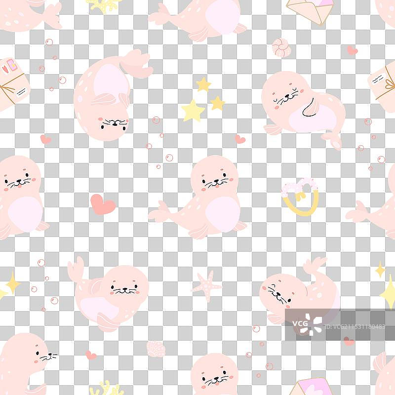 卡通海豹无缝图案搞笑海豹图片素材