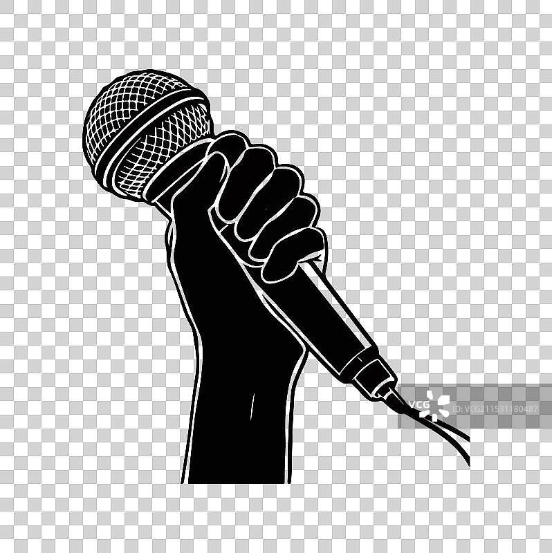 手持麦克风的线条艺术图片素材