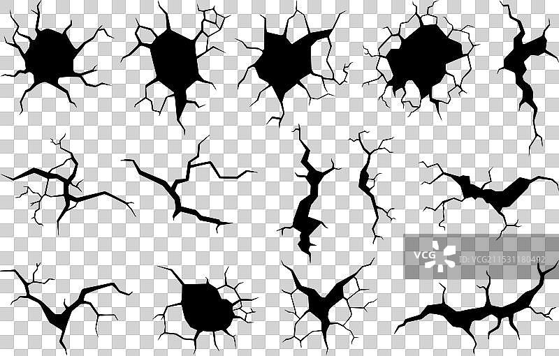 干燥的地面裂缝，孤立的黑色裂缝图片素材