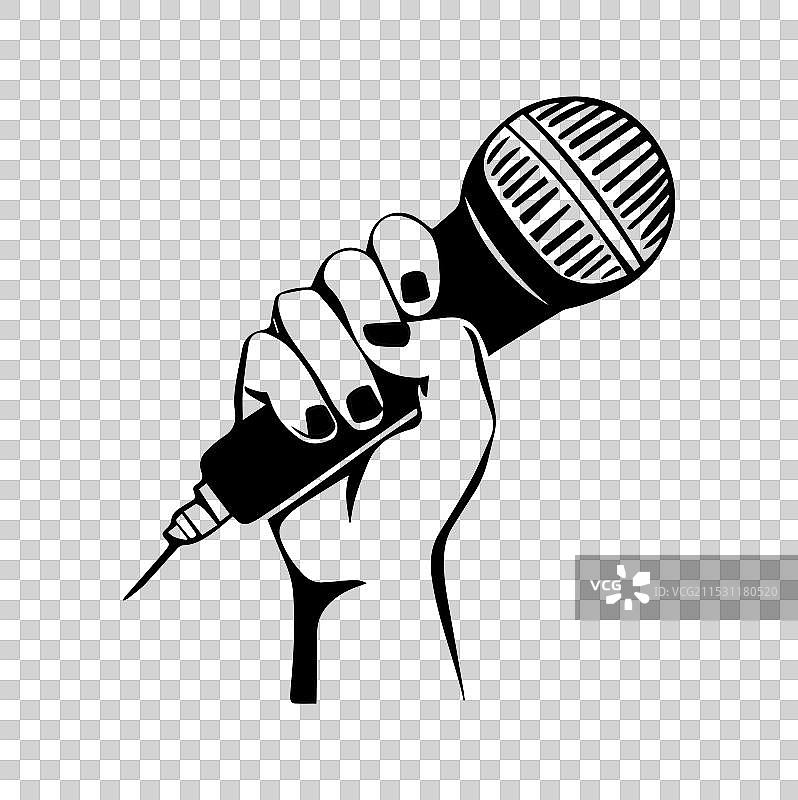手持麦克风的线条艺术图片素材