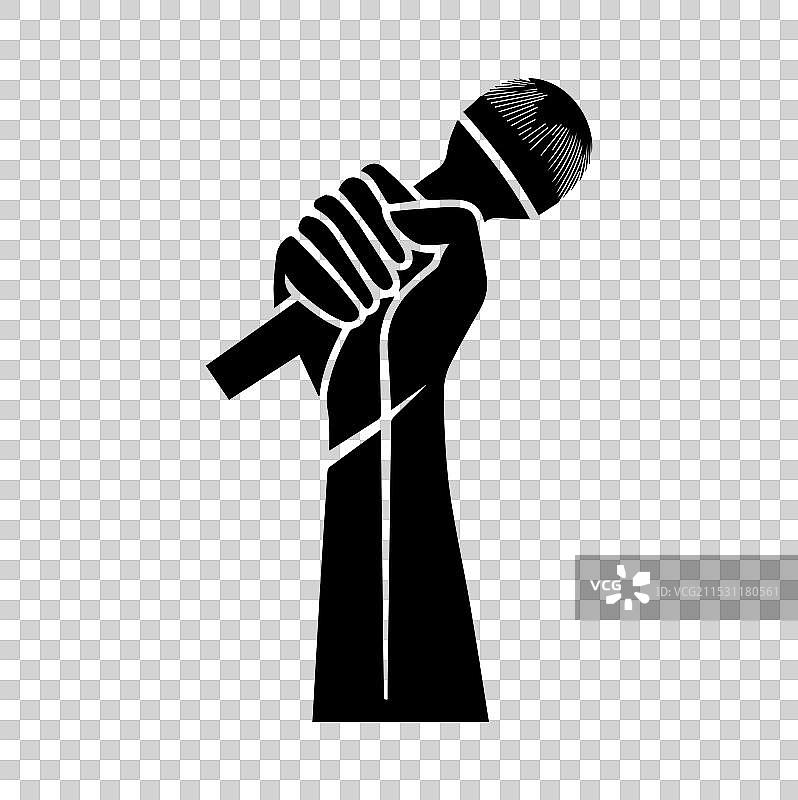 手持麦克风的线条艺术图片素材