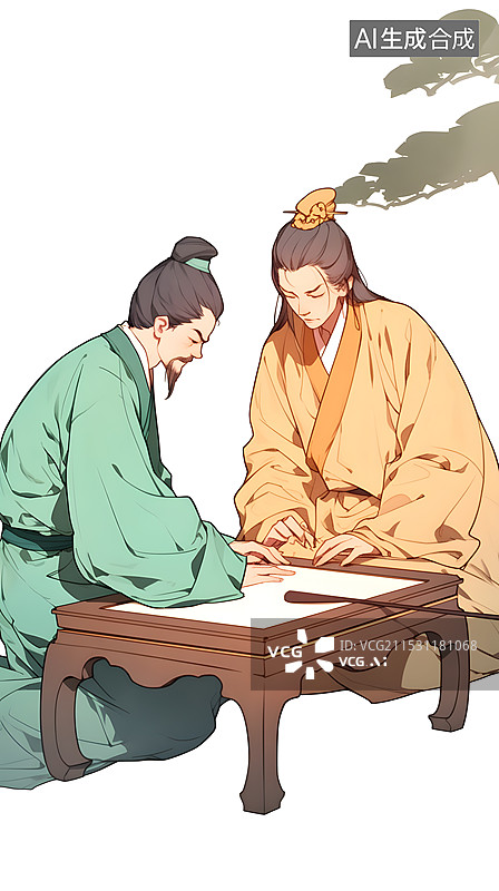【AI数字艺术】中国风古人老师学生插画图片素材