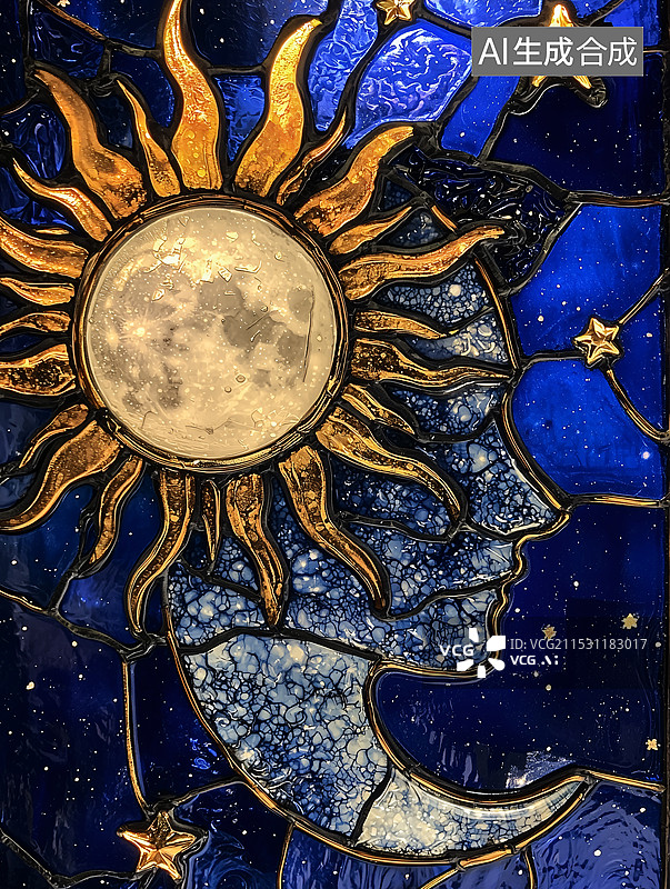 【AI数字艺术】日夜交替的哥特式彩绘玻璃图片素材