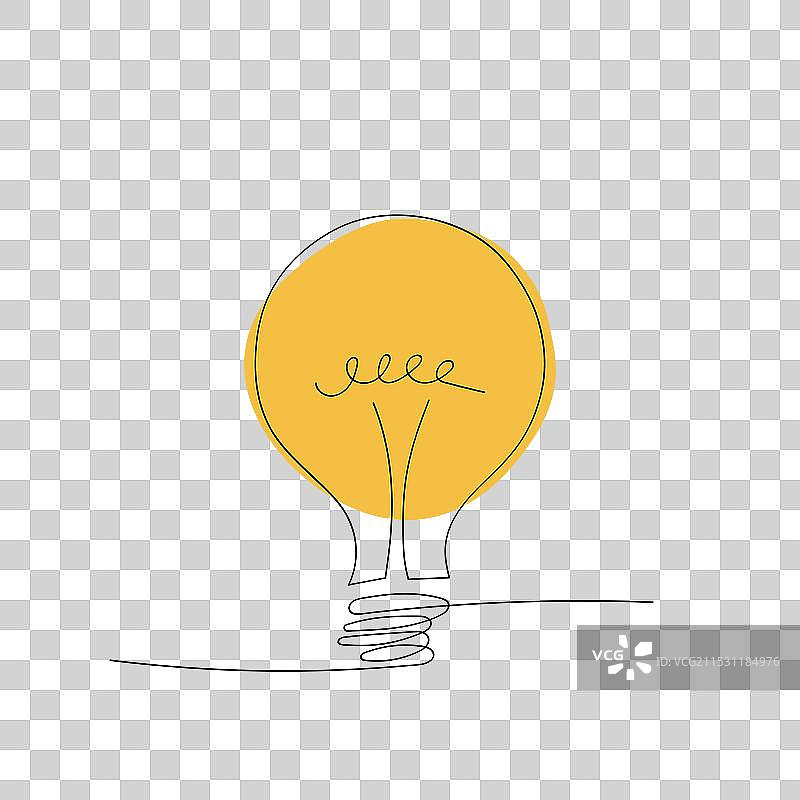 一条线描绘的黄色灯泡亮着图片素材