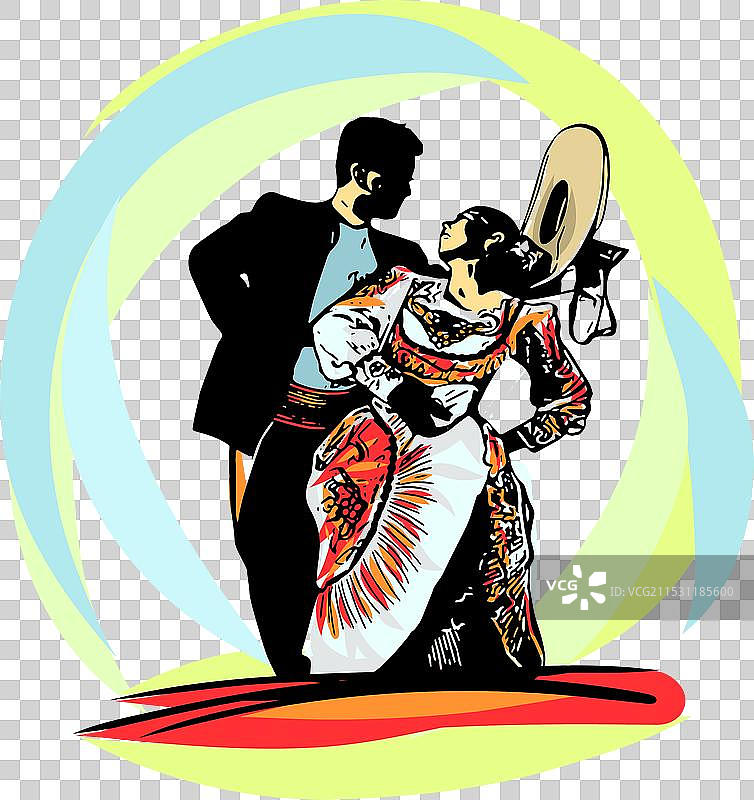 一对情侣在跳秘鲁传统舞蹈马里内拉图片素材