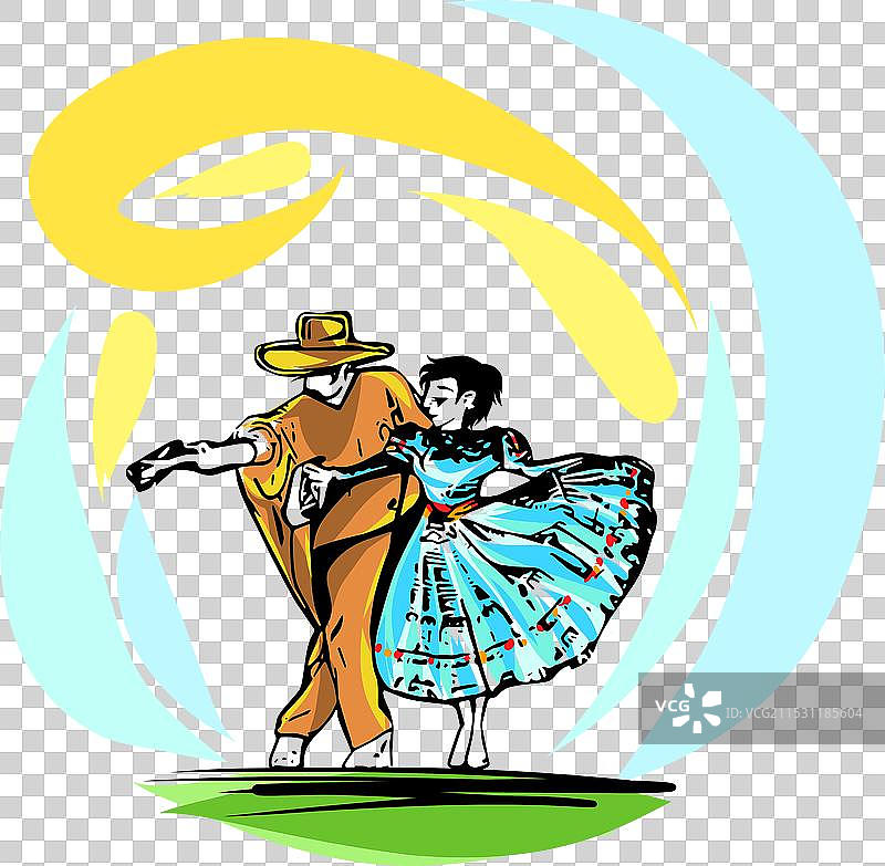 一对情侣在跳秘鲁传统舞蹈马里内拉图片素材