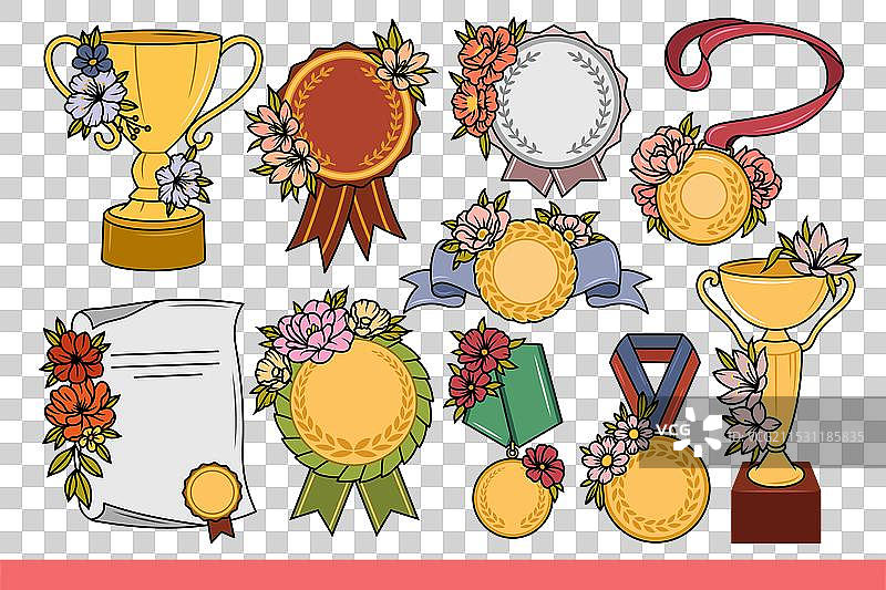 奖杯、奖牌或礼品券以奖励最佳表现图片素材