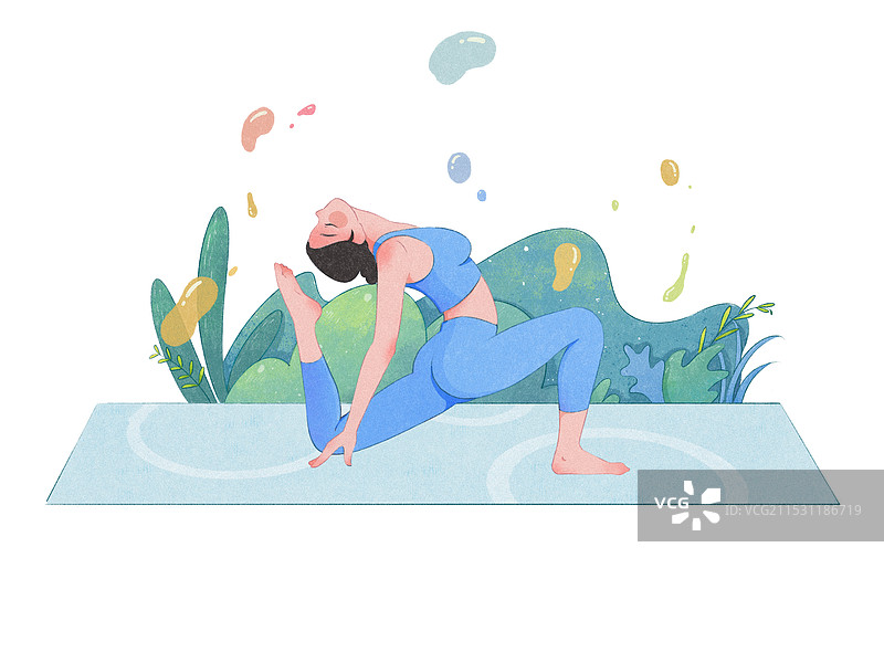练瑜伽的女生和植物插画图片素材