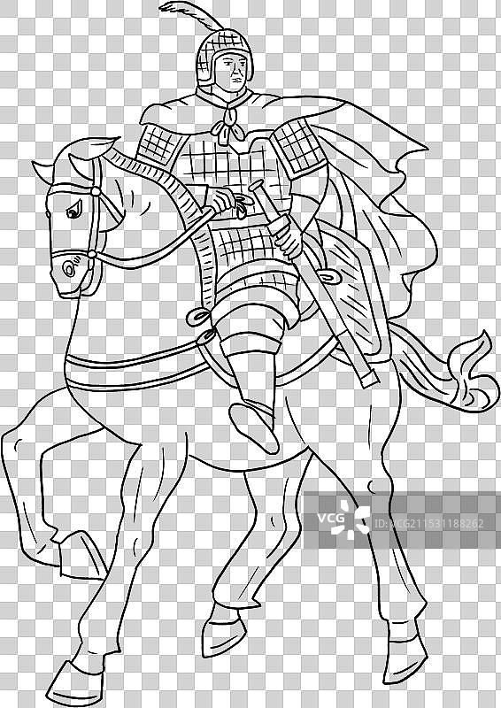 历史英雄人物肖像插画将军战马图片素材