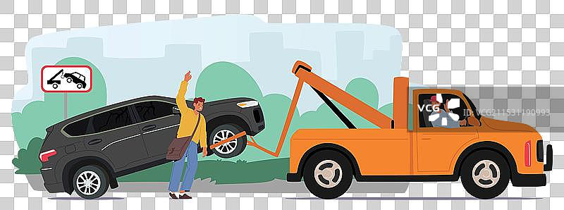 城市区域场景中的拖车拖拽汽车图片素材