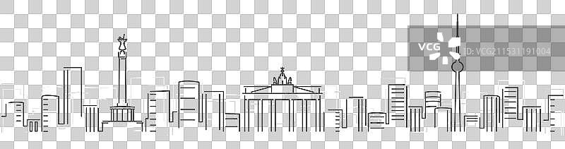 柏林简单的黑色线条天际线在白色背景上图片素材