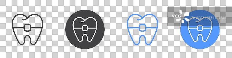 黑白色的牙套图标平面集合图片素材