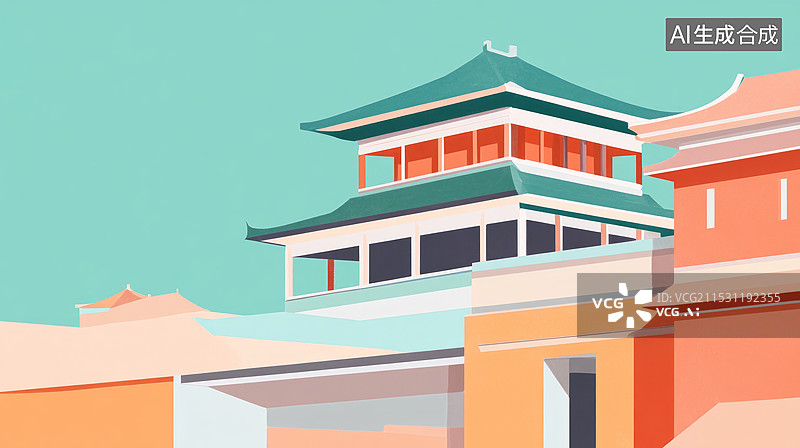 【AI数字艺术】彩色中国式建筑图片素材