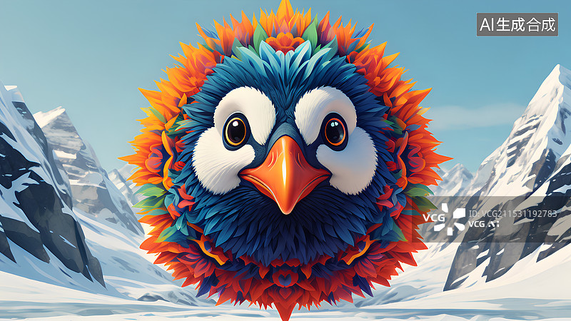 【AI数字艺术】创意插画 雪山上的鸟图片素材