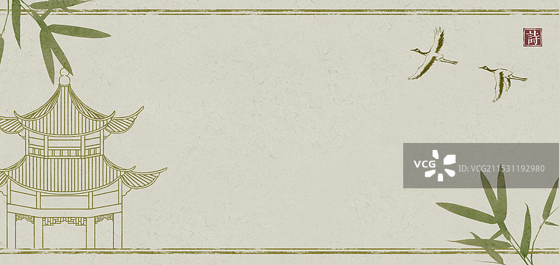 复古亭子竹叶信纸背景设计图片素材