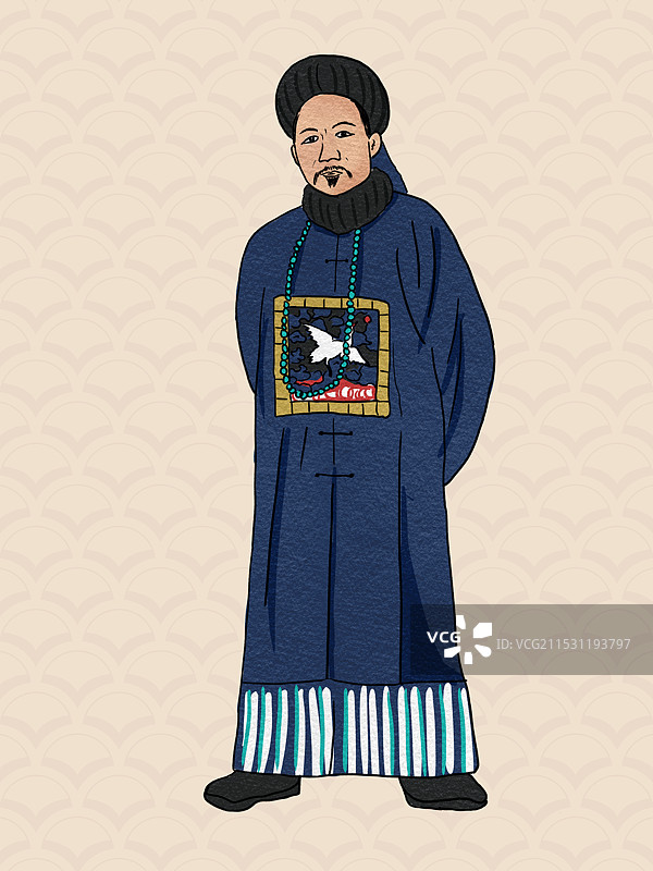 手绘古代英雄林则徐清朝官员描边扁平写实插画图片素材