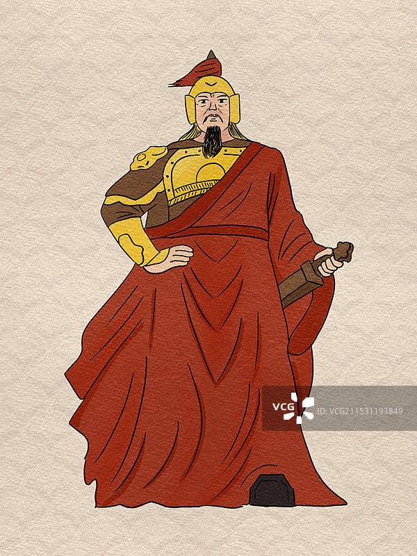 手绘古代英雄描边扁平写实插画戚继光图片素材