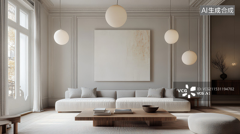 【AI数字艺术】豪华别墅，卧室客厅室内空间设计图片素材