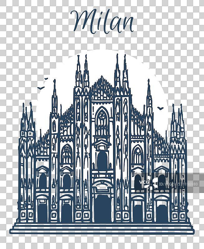 米兰大教堂的线条艺术画图片素材