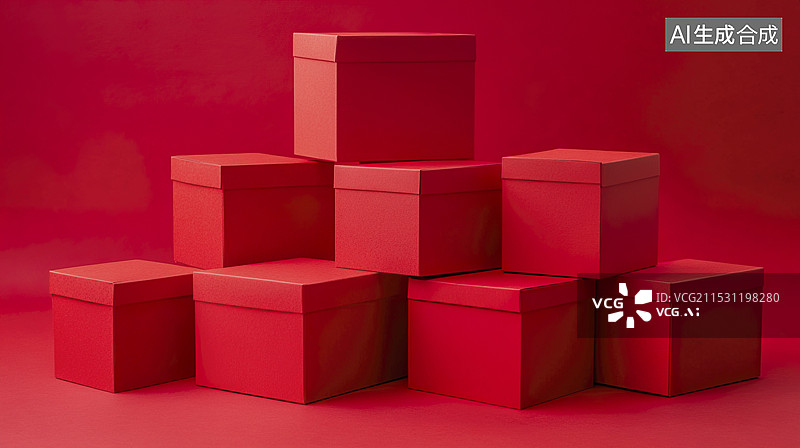 【AI数字艺术】红色礼盒礼物堆积墙背景图片素材