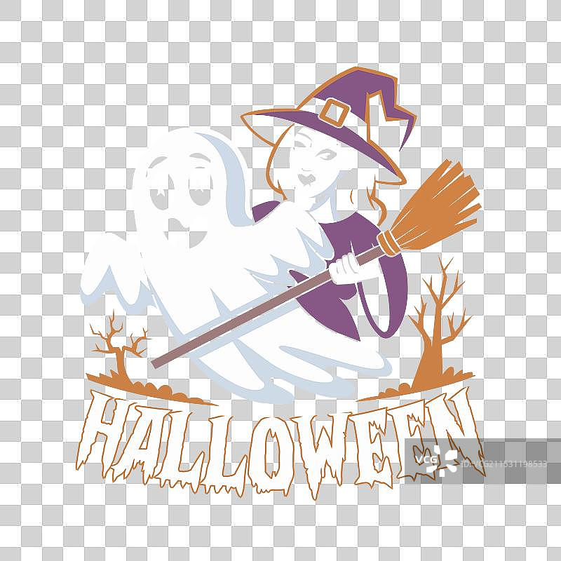 女巫与鬼魂万圣节T恤图片素材