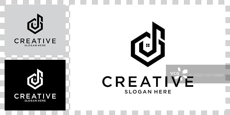 以字母d为基础的家居标志设计概念图片素材