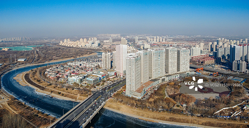 天津 北辰区 北辰公园 地标 航拍 北辰医院 北仓镇图片素材