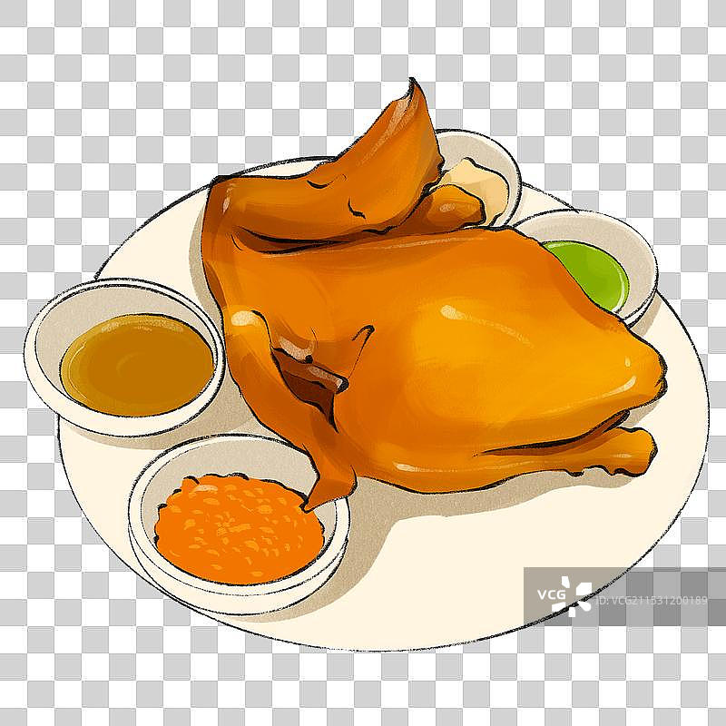葫芦鸡-陕西省特色传统美食土特产小吃插画元素图片素材