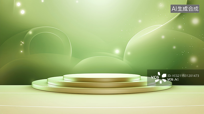 【AI数字艺术】绿色SPA美容电商产品展台三维渲染场景图片素材