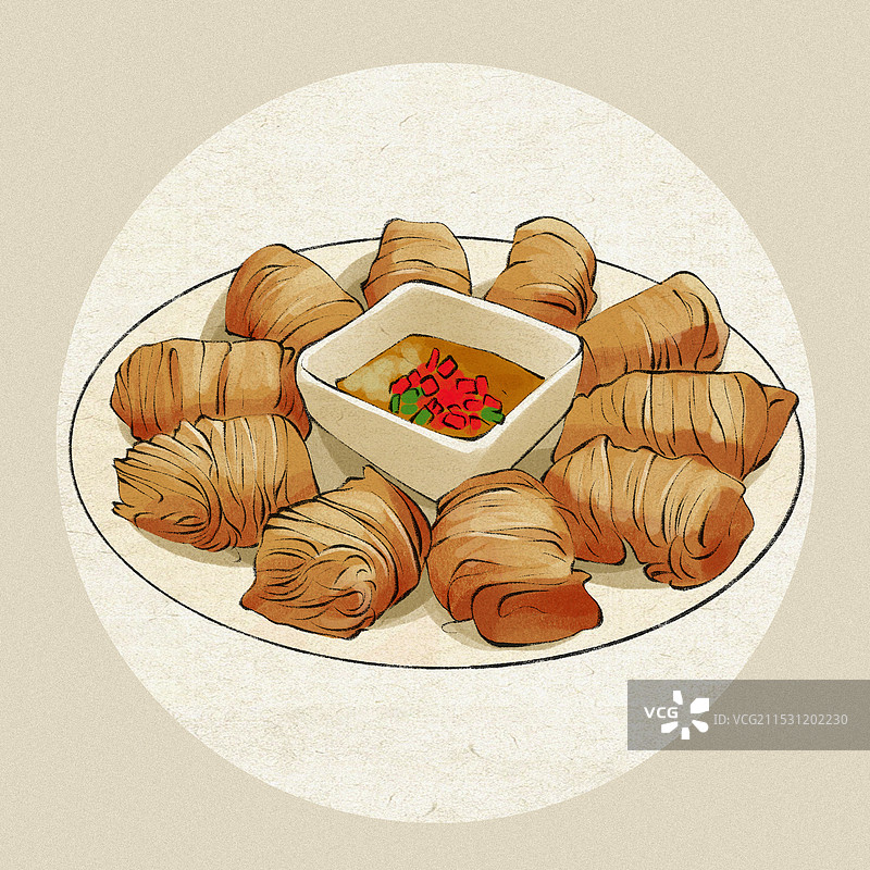 金线油塔-陕西省特色传统美食土特产小吃插画图片素材