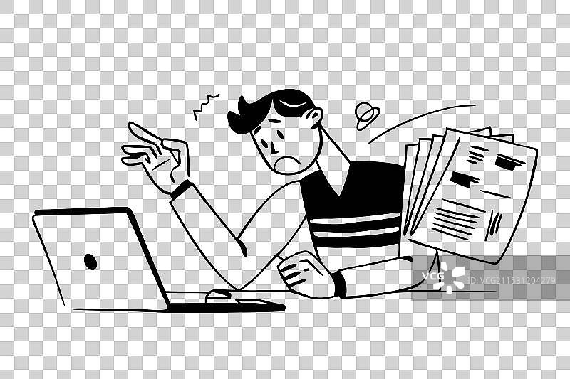 一个忙于工作的商人手绘涂鸦图片素材