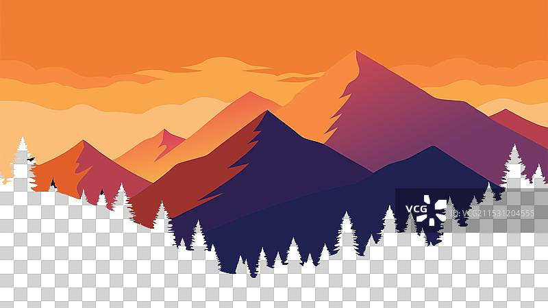 美丽的山脉在森林上方耸立的景色图片素材