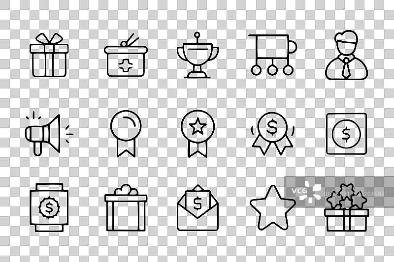 奖金和奖励相关的可编辑扁平图标集图片素材