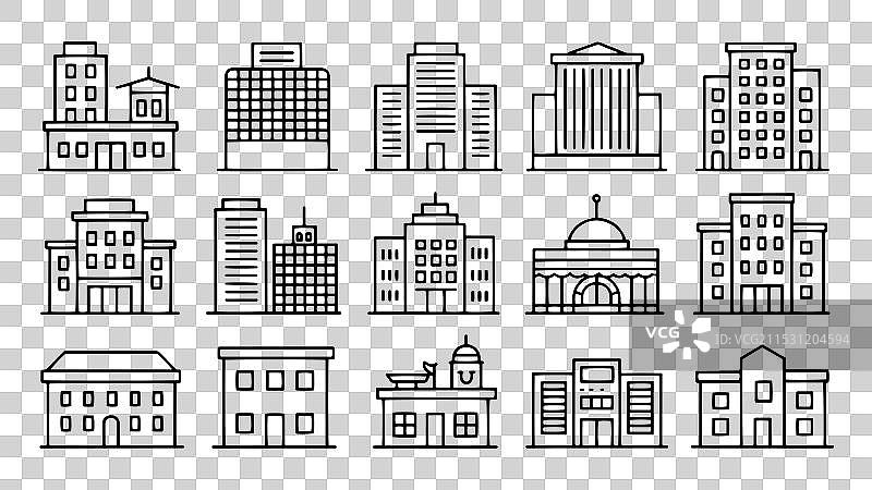 酒店和医院的线条风格网页图标图片素材