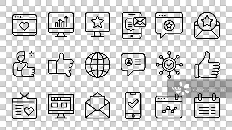 社交媒体数字营销网页图标（线条风格）图片素材