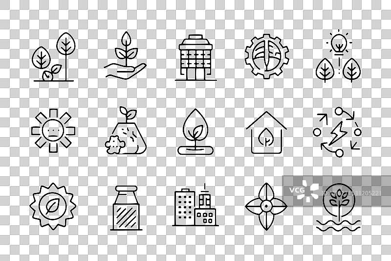 与ESG相关的黑色15个图标集图片素材