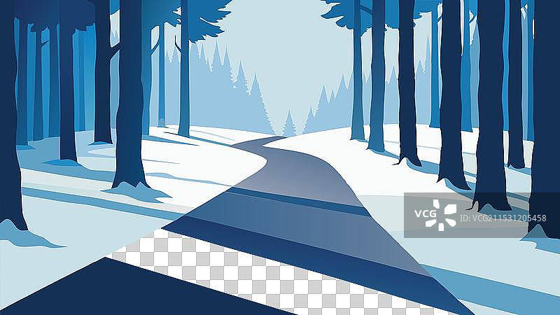 被雪覆盖的森林小径蜿蜒而过图片素材