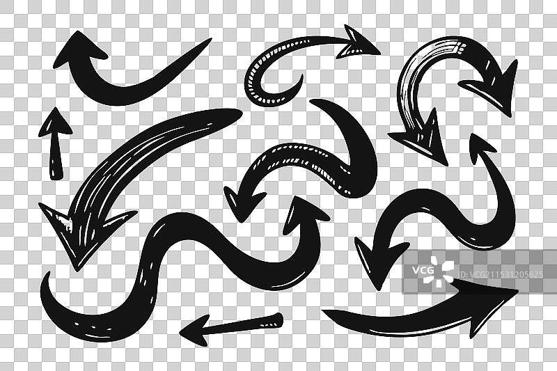 手绘黑色弯曲涂鸦粉笔箭头图片素材