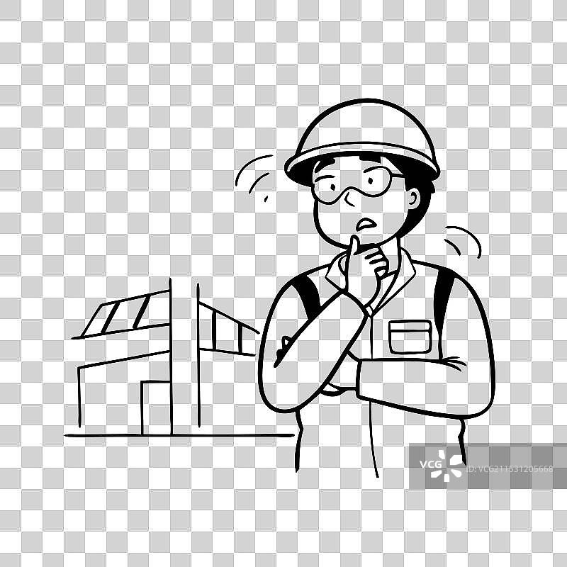 手绘风格的男人戴着安全帽和图片素材