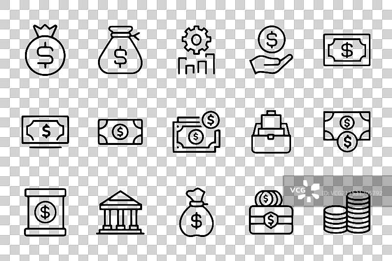 与金钱相关的可编辑扁平图标集，背景为白色图片素材