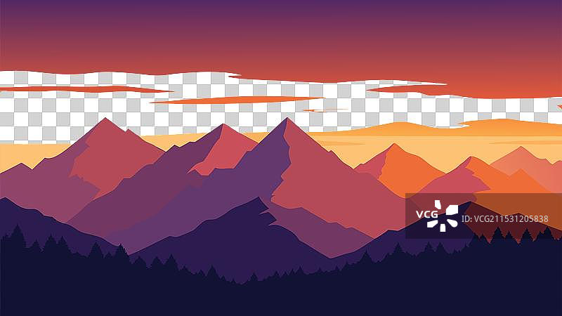 山脉的轮廓映衬在生动的背景下图片素材