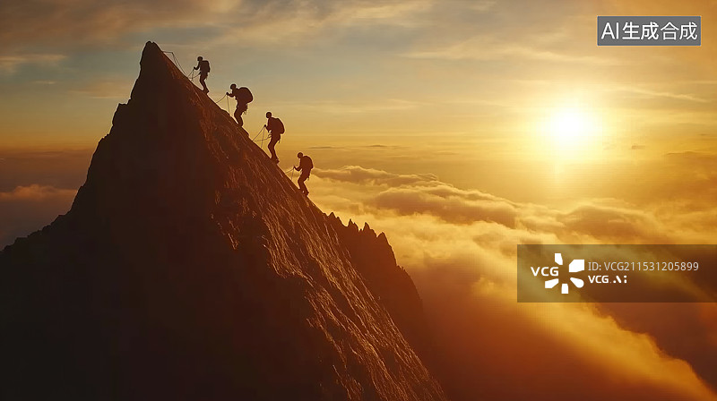 【AI数字艺术】探险攀登者勇攀高峰图片素材