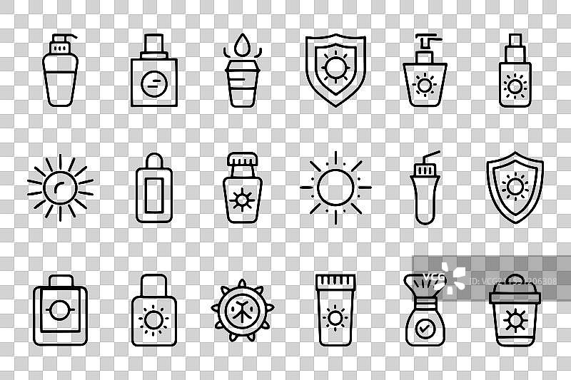 防晒保护相关的可编辑图标集图片素材