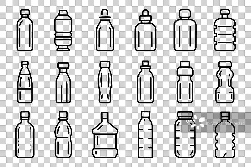 与塑料瓶相关的图标集，孤立在白色背景上图片素材