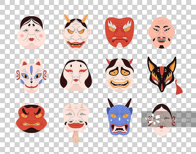 日本歌舞伎面具的收藏图片素材