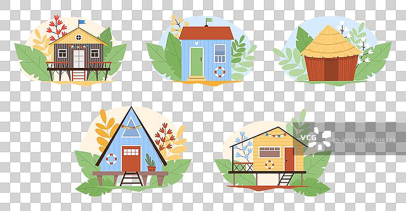 海滩小屋，木制别墅和图片素材