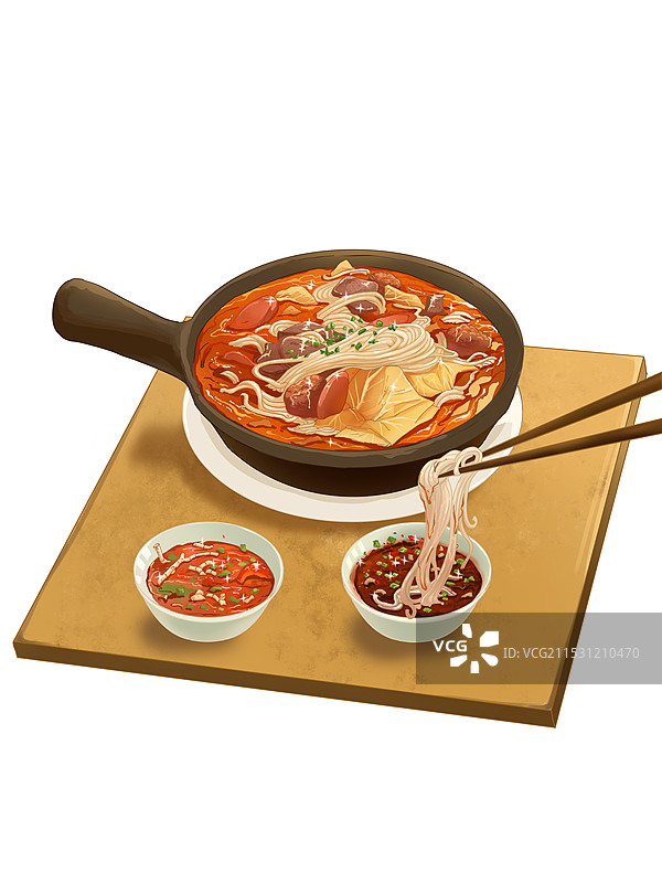 寻味贵州之酸汤砂锅粉美食插画图片素材