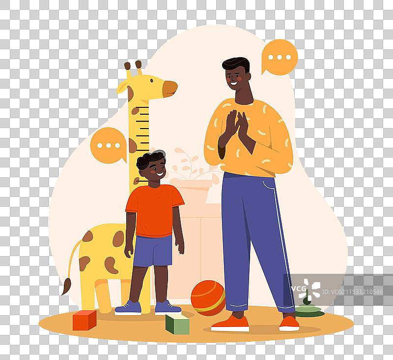 父亲与儿子进行身体测量图片素材